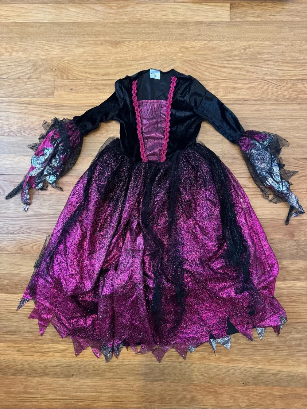 Girls' Pink and Black Witch Costume Dress with Hat and Brooms